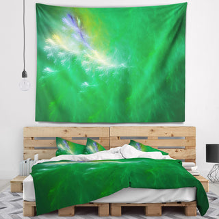 Green Fractal Thunder Sky Abstract Wall Tapestry, 80"x68"