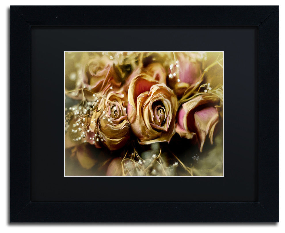 Lois Bryan 'Painted Old Roses' Art, Black Frame, Black Matte, 14"x11"