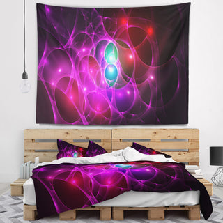Pink Glowing Bubbles Time Abstract Wall Tapestry, 39"x32"