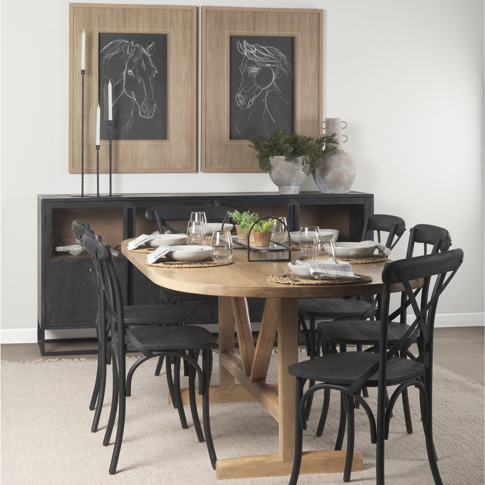 Sloan 80.0L x 17.0W x 36.0H Dark Wood WithBlack Metal Frame Sideboard