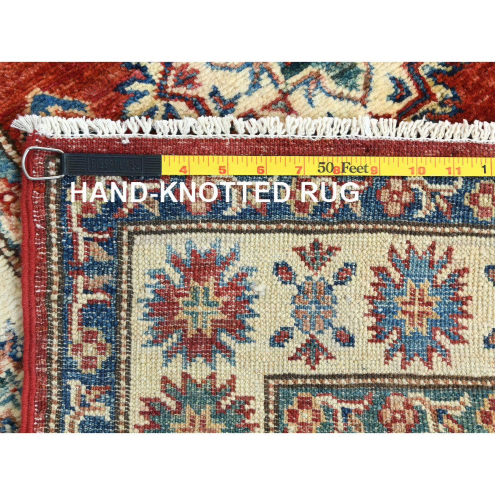 Rich Red, Afghan Super Kazak Soft Wool Hand Knotted XL Runner Rug, 2'8"x39'1"