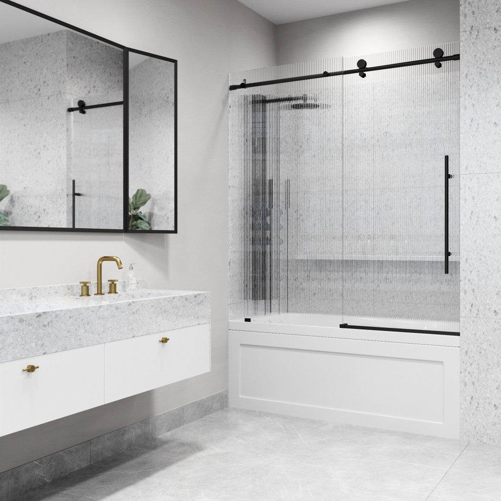 VIGO Elan E-Class 56" to 60" W x 66" H Frameless Sliding Tub Door, Fluted Glass, Right