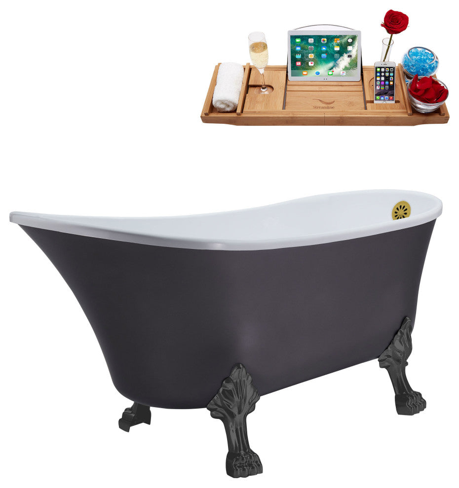 55" Streamline N355BGM-BGL Clawfoot Tub and Tray With External Drain