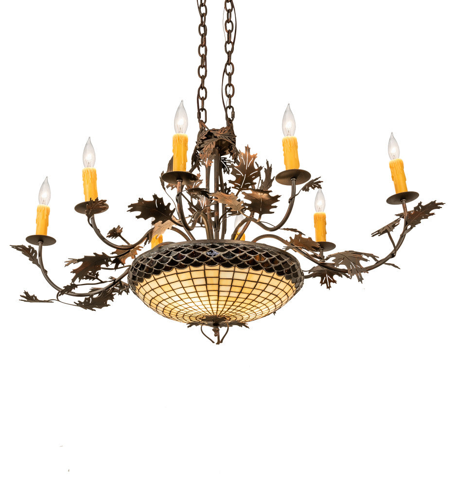 48" Long Greenbriar Oak 8 Light Chandelier