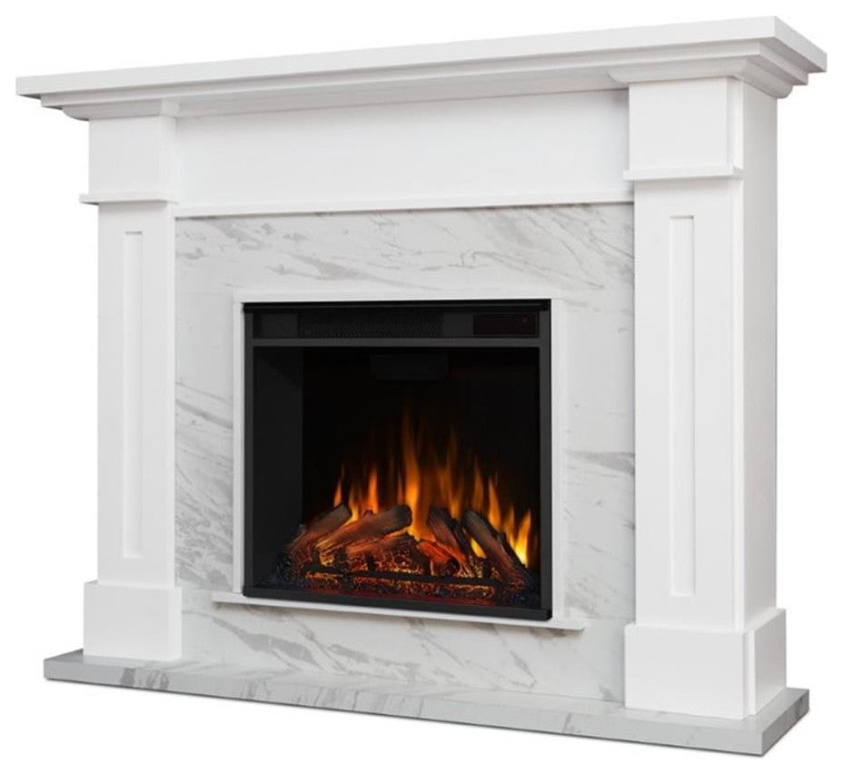 Catania Modern / Contemporary Electric Fireplace in White Marble
