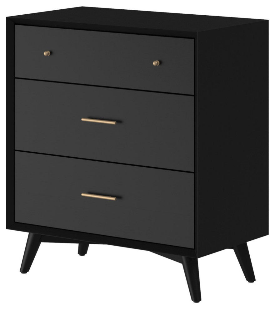 Flynn Mid Century Modern 3 Drawer Small Chest, Black