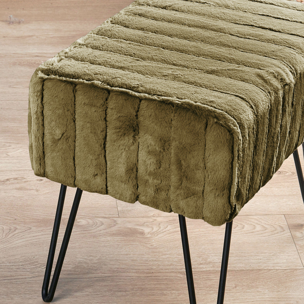 Serenta Super Mink Ottoman, Olive, 19''x13''x17''