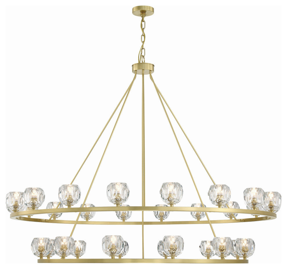 Aragon 30-Light Soft Brass Chandelier, Faceted Cut Crystal