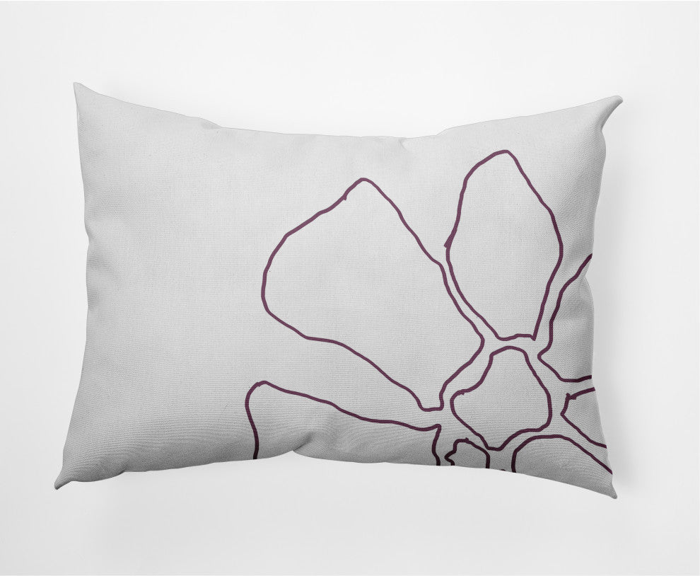 Petal Lines Indoor/Outdoor Lumbar Pillow, Purple/White, 14x20"