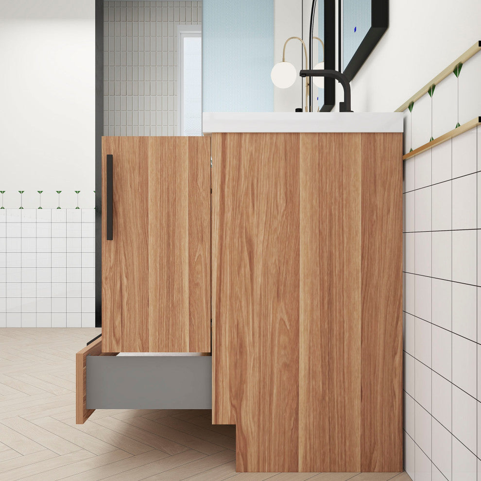 Carla 60" Freestanding Bathroom Vanity With Double Sink, White Oak