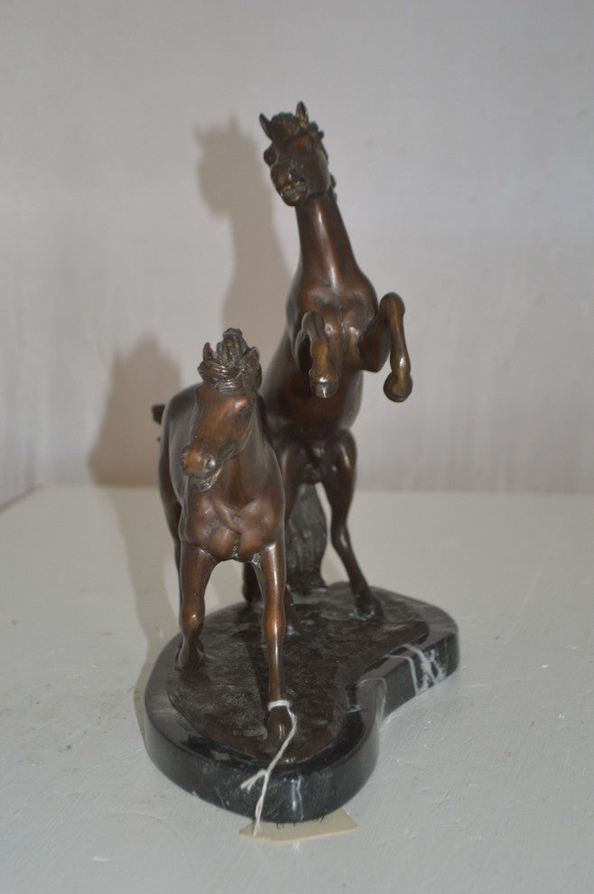 Two Horses Running Bronze Statue -  Size: 11"L x 5"W x 11"H.