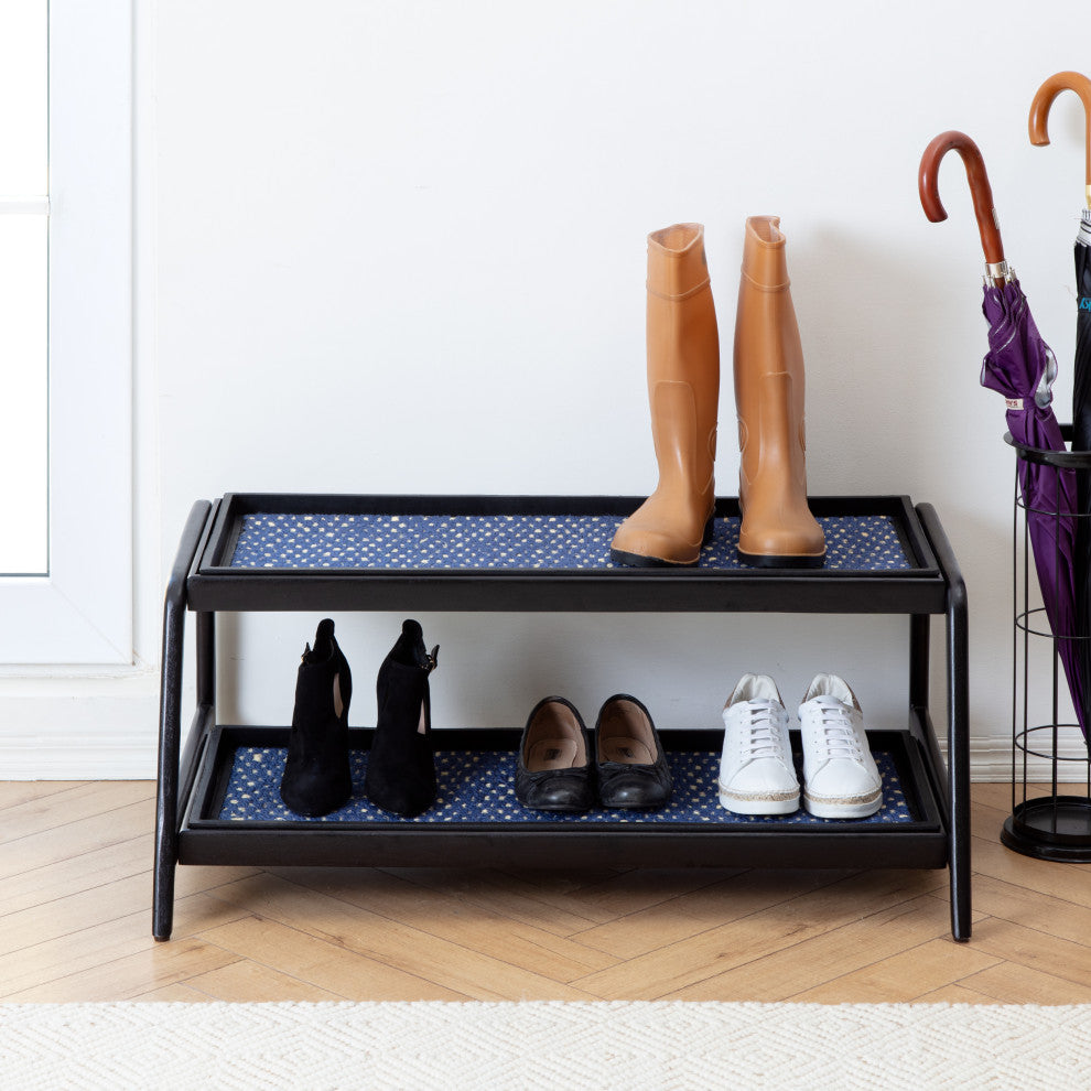 Double-Tier Black Stand With 3-Pair Rubber Boot Trays K.C. Whistle