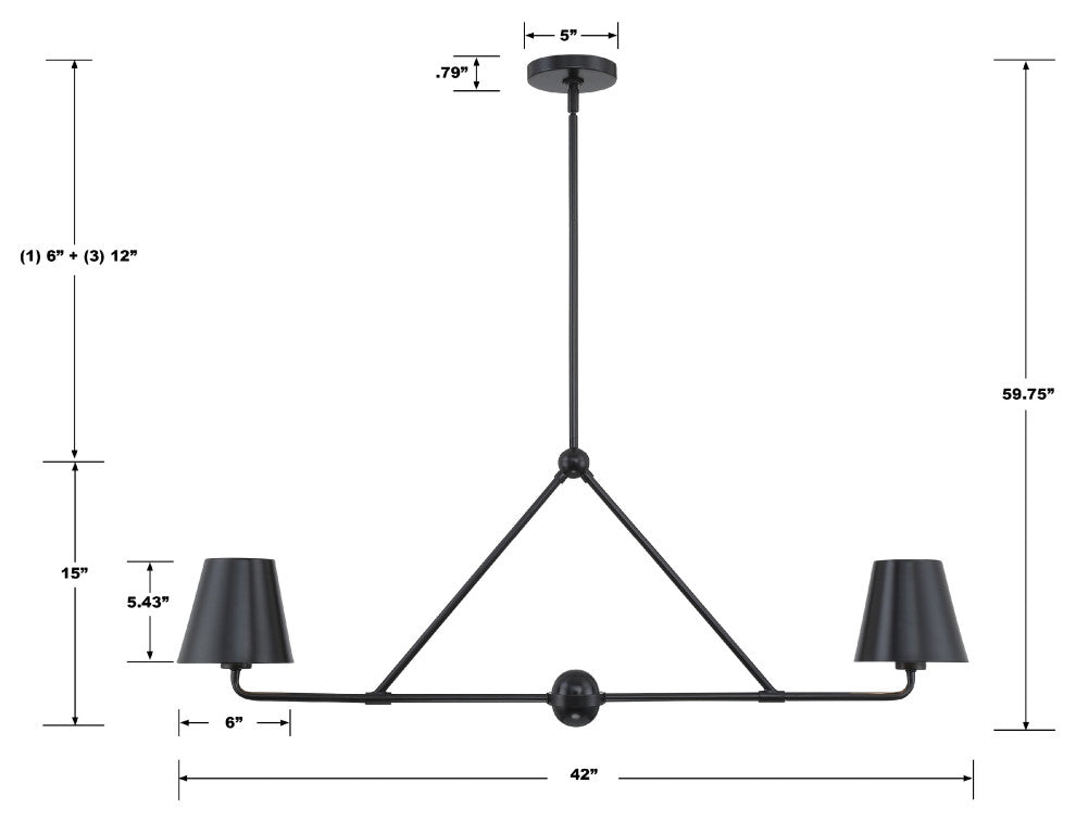 Xavier 2-Light Matte Black Chandelier