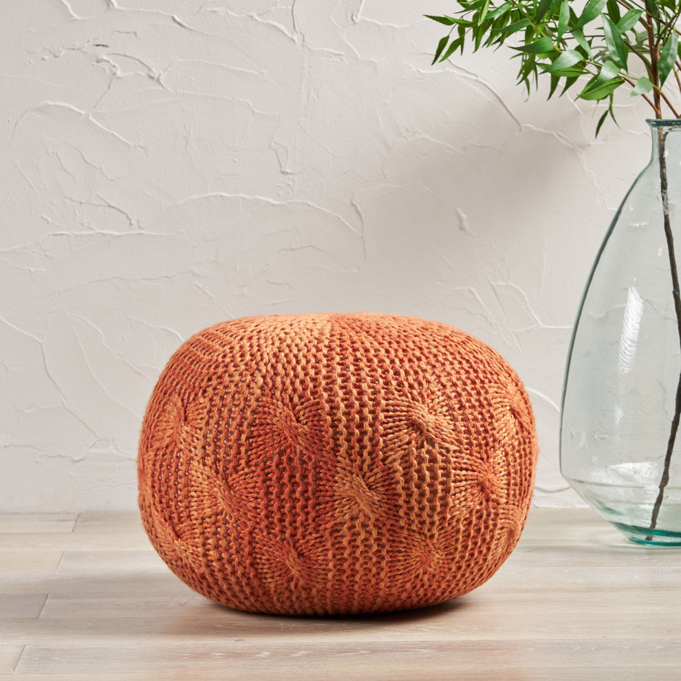 GDF Studio Dahlia Indoor Handcrafted Modern Fabric Weave Pouf, Orange