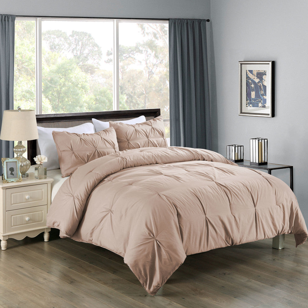 Lotus Home Pintuck Comforter Mini Set, Water/Stain Resistance, King, Taupe