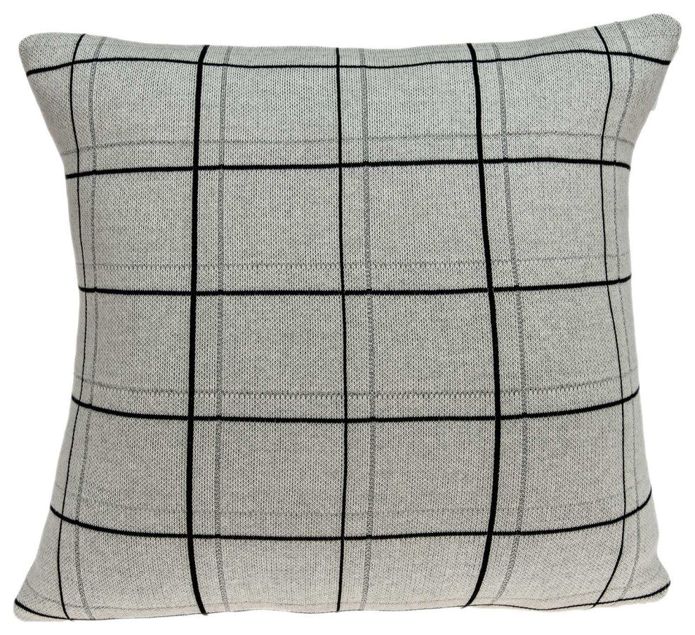 20" X 7" X 20" Transitional Tan And Black Lines Pillow Cover With Down Insert