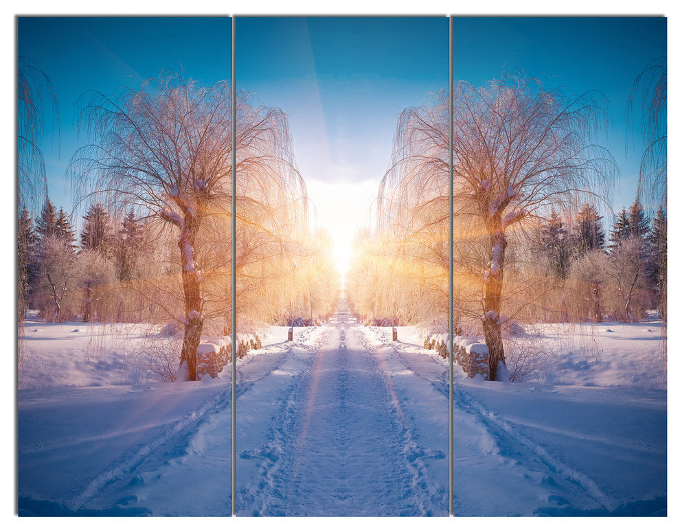 Winter Landscape in City Park, Landscape Triptych Canvas Print, 36x28, 3 Panels