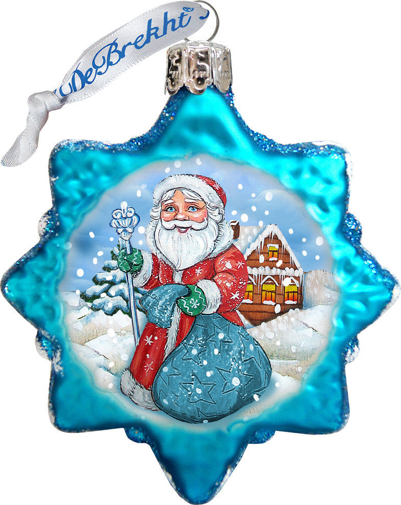 Keepsake Santa With Blue Bag Scenic Glass Ornament