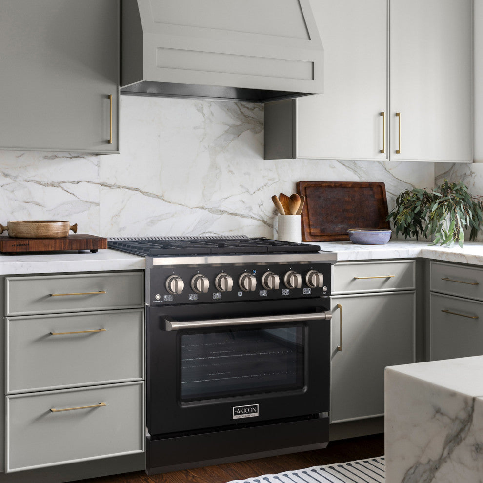 36" Slide-in Freestanding Gas Range & 5.2 Cu. Ft. Oven, 6 Burners. Matte Black, Matte Black & Stainless Steel