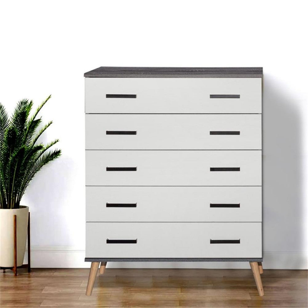 Better Home Products Eli Mid-Century Modern 5 Drawer Chest Charcoal & Silver Oak