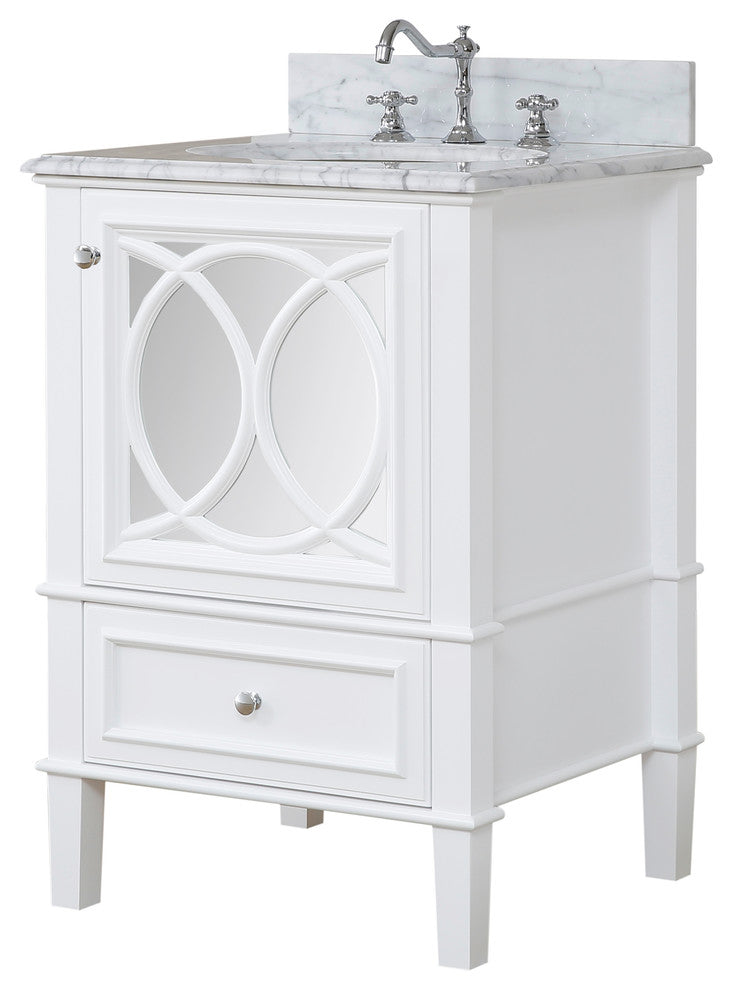 Olivia 24" Bathroom Vanity, White, Carrara Marble