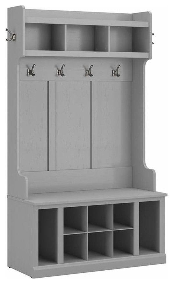 Woodland 40W Hall Tree and Shoe Bench with Shelves in Gray - Engineered Wood