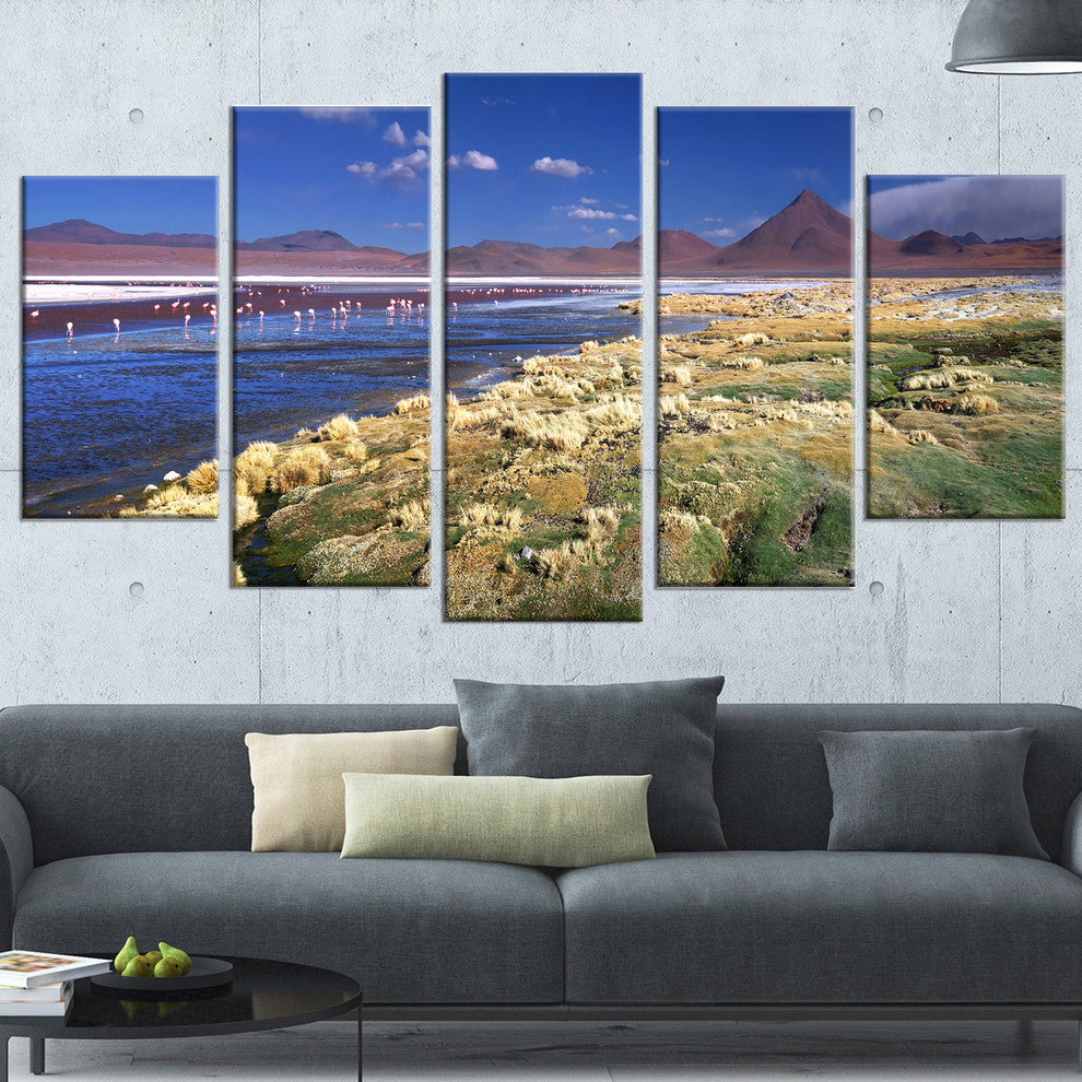 "Colorada Lagoon And Pabellon Volcano" Beach Wall Art, 5 Panels, 60"x32"
