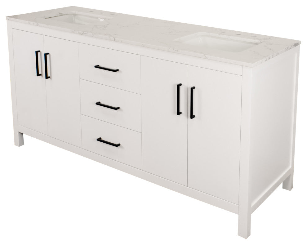 Copenhagen 72" Double Vanity, White, Engineered Marble