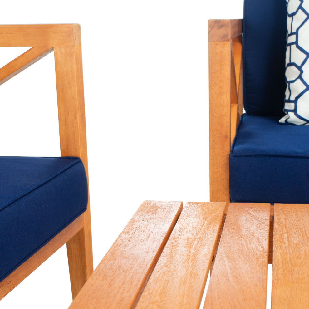 Safavieh Nunzio 4 Piece Indoor-Outdoor Set with Accent Pillows, White/Navy