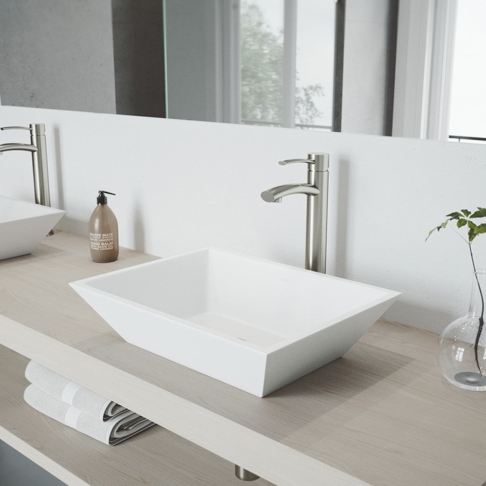 Vinca 18"L x 14"W MatteStone Vessel Sink and Milo 13"H Faucet Set