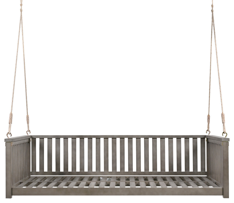 GDF Studio Acacia Wood Twin Size Garden Porch Swing Bed, Gray