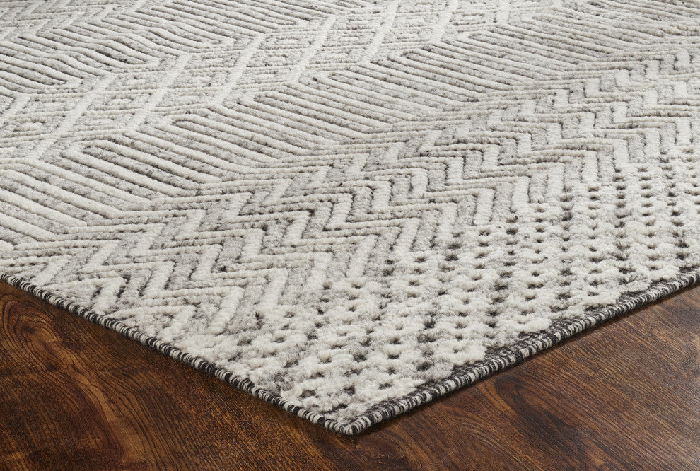 Ivory Contemporary Geometric Transitional High-Low Area Rug