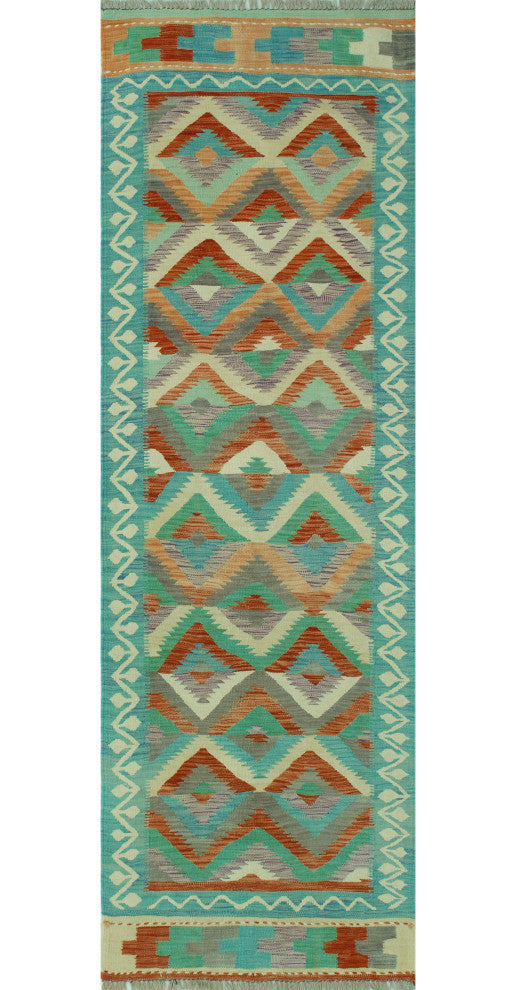 Sun Faded Kilim Mustafa Light Blue/Rust Runner, 2'6x7'11