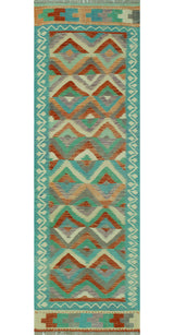 Sun Faded Kilim Mustafa Light Blue/Rust Runner, 2'6x7'11