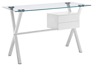 Glass Top Computer Desk, "William's Way", White