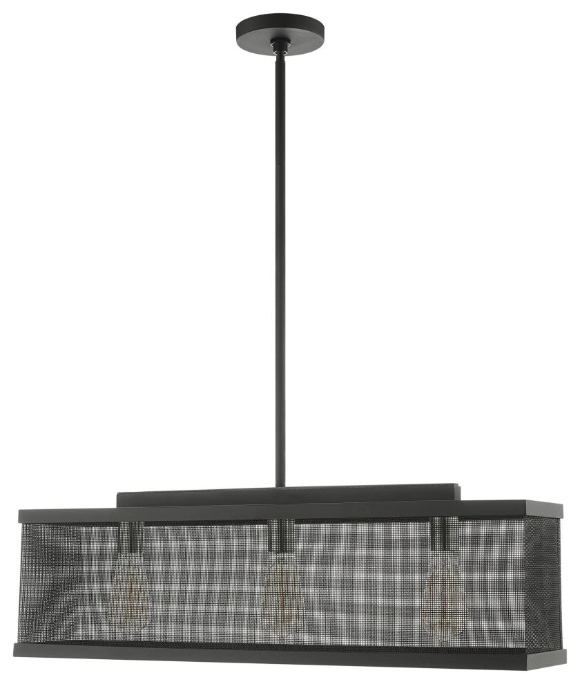 Livex Lighting Industro 3 Light Black, Brushed Nickel Accents Linear Chandelier