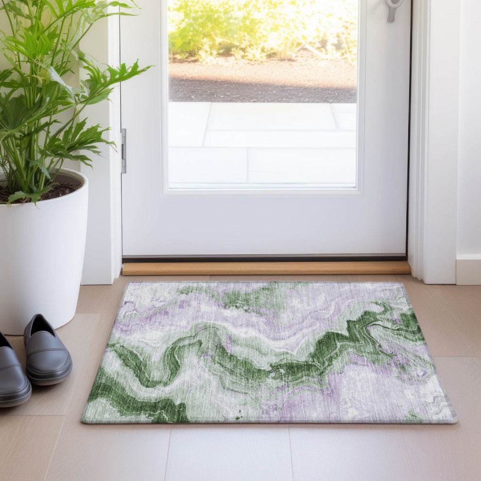 Machine Washable Indoor/Outdoor Chantille ACN1862 Olive 1'8" x 2'6" Rug