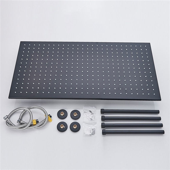 Venosa 20"x40" Matte Black Rainfall Shower System, 3 Jetted Body Spray, Non LED