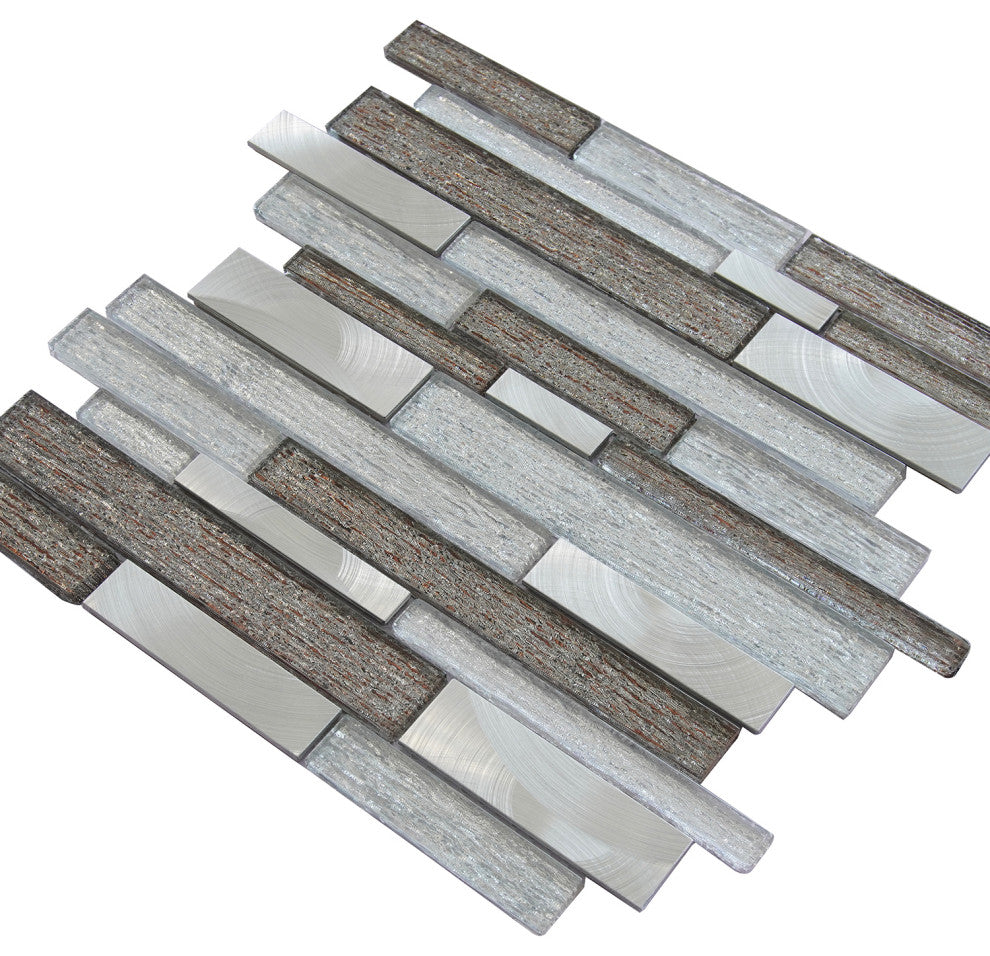 Glena 11.8"x11.8" Laminated Glass Mosaic Mix Wall Tile, Mixed Colors, Sample