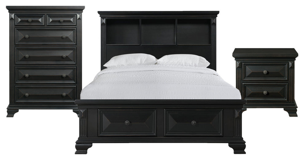 Picket House Montauk Twin Over Full Bunk Bed, Black, 3 Piece