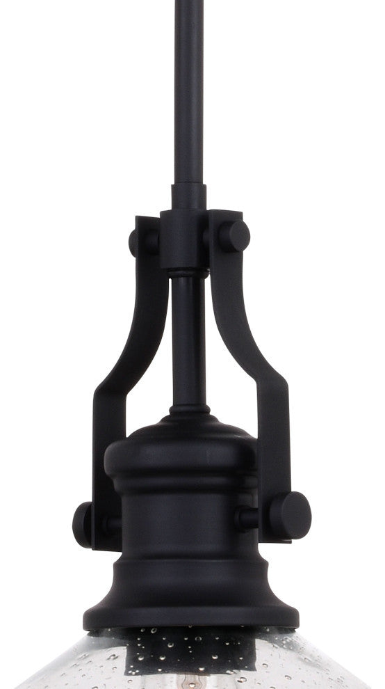 Beloit Farmhouse Pendant Ceiling Light Clear Glass, Matte Black, 9"x17"x9"