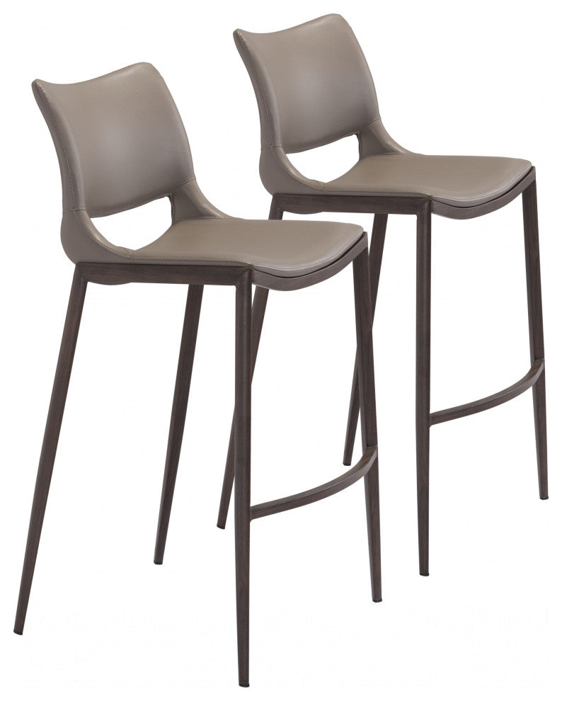 Set of Two Gray Faux Leather and Espresso Mod Ergo Bar Chairs