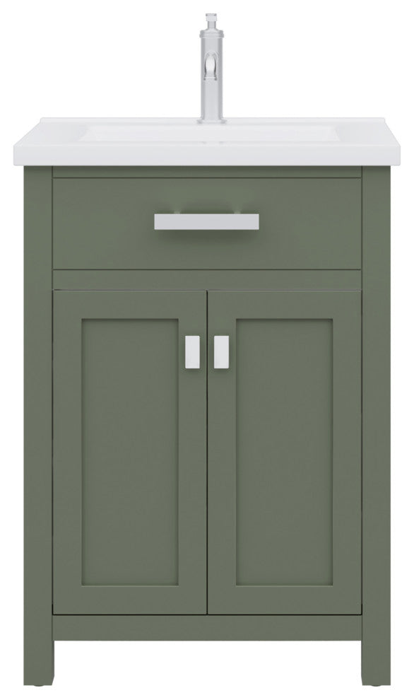 Myra 24 In. Carrara White Marble Countertop Vanity in Glacial Green with Faucet