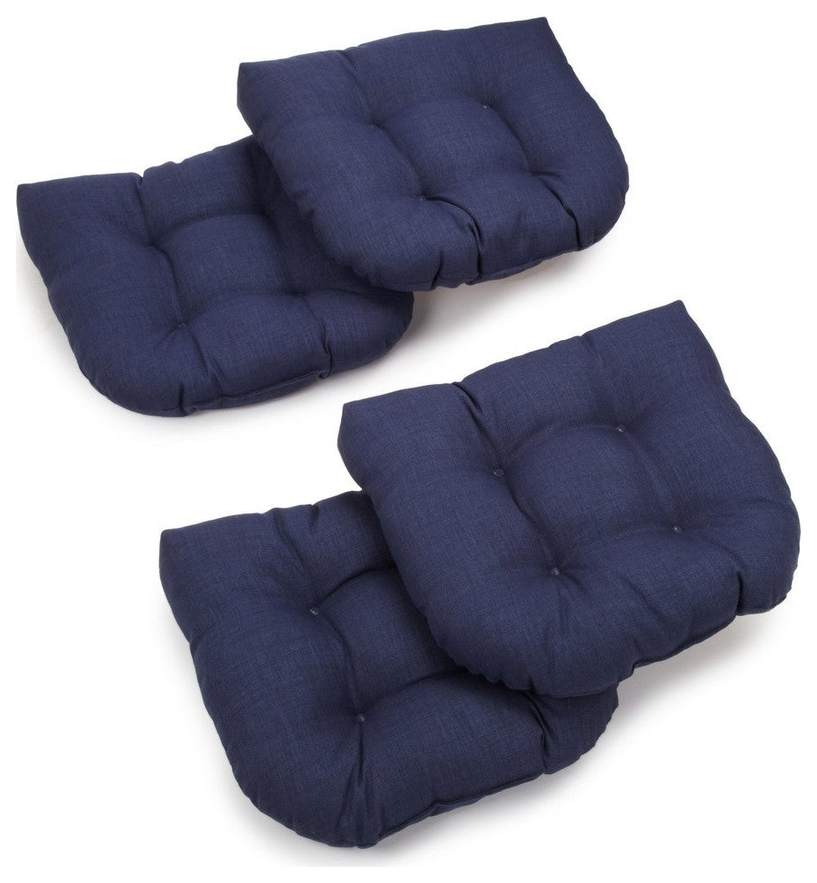 19" U-Shaped Spun Polyester Tufted Dining Chair Cushions, Set of 4, Azul