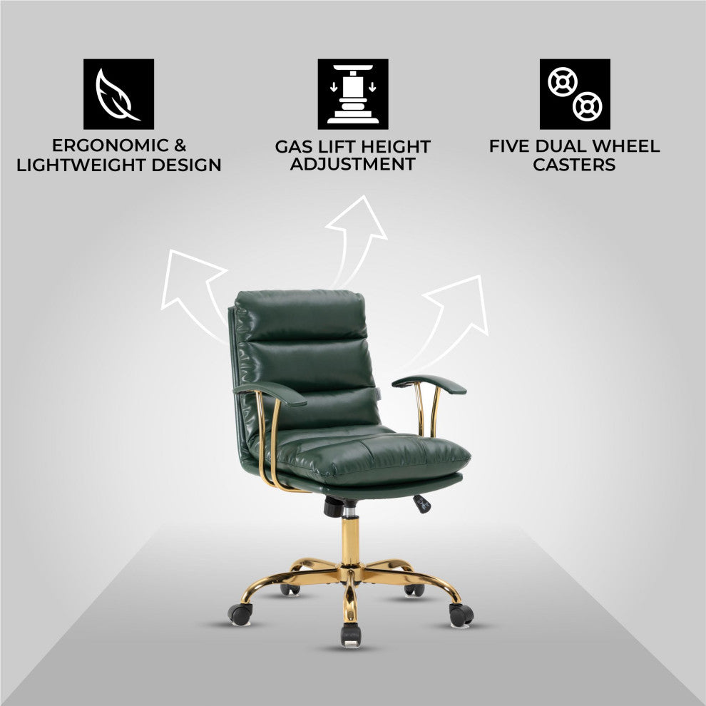 LeisureMod Regina Modern Leather Adjustable Conference Chair, Pine Green