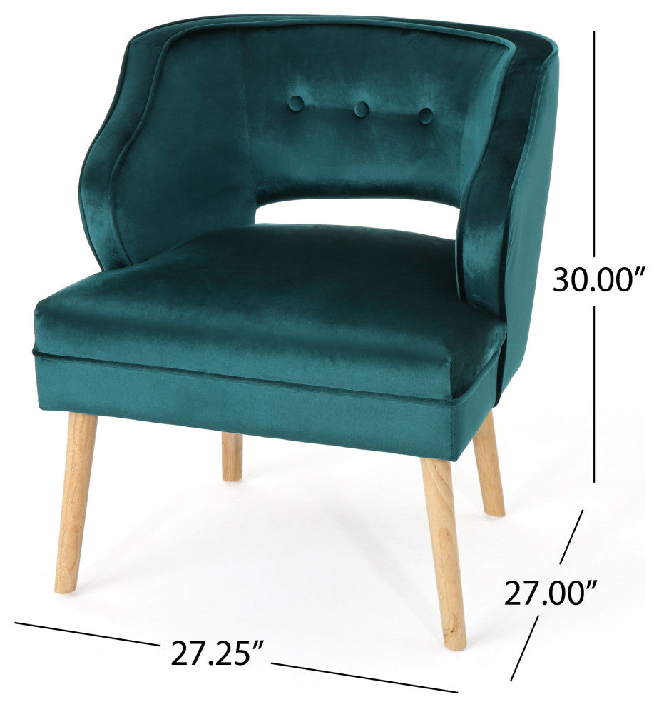 GDF Studio Michaela Mid Century Velvet Accent Chair, Teal