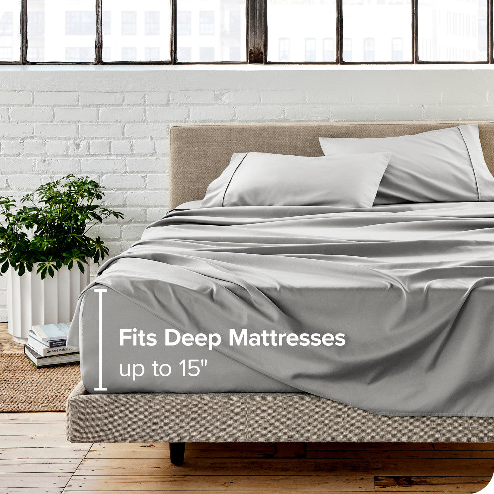 Bare Home Twin XL 1800 Microfiber Sheet Set, Light Gray