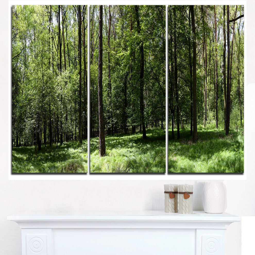 "Wild Green Forest Panorama" Oversized Forest Metal Wall Art, 3 Panels, 36"x28"