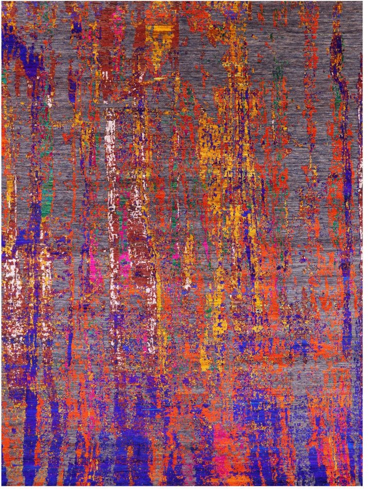 8' 10" X 12' 5" Modern Wool & Silk Handmade Rug - Q13489