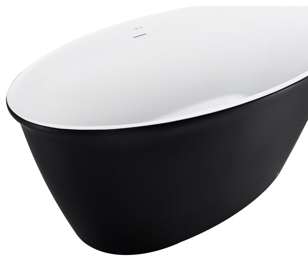 59" Acrylic Freestanding Oval Non-Whirlpool Soaking Bathtub, Black White
